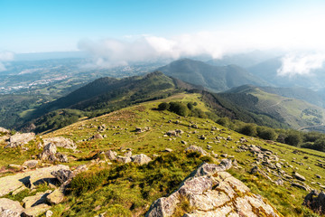 Fototapeta na wymiar Panoramic view from the top of Monte Adarra in Urnieta, near San Sebastian. Gipuzkoa, Basque Country