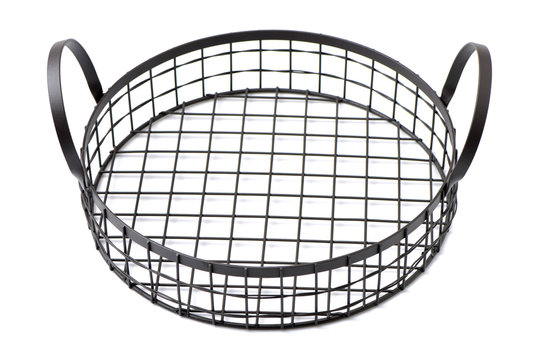 wire basket on white background