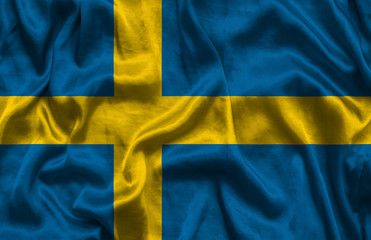 Sweden national flag background with fabric texture. Flag of Sweden waving in the wind. 3D illustration