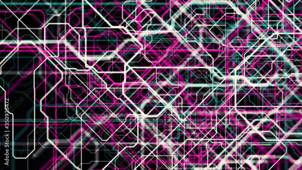 Poster 3d digital abstract background with technology lines on dark surface. animation. straight and bended
