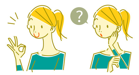 natural hand drawn woman, happy and question