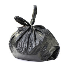 Black bag of rubbish on white background 