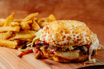 hamburger with french fries