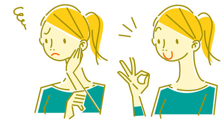 natural hand drawn woman, happy and unhappy set