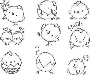 cartoon cute chicks emoji and action set  