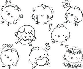 cartoon cute chicks emoji and action set  