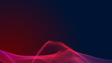 Dot red purple wave line light gradient dark background. Abstract  technology big data digital background. 3d rendering.