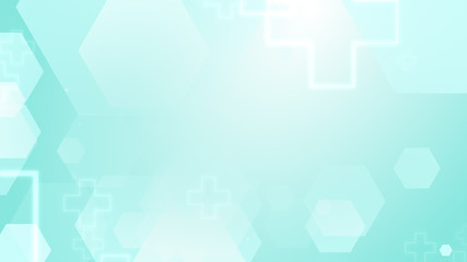 Hexagon cross geometric blue green pattern medical bright background. Abstract graphic design technology and science concept.