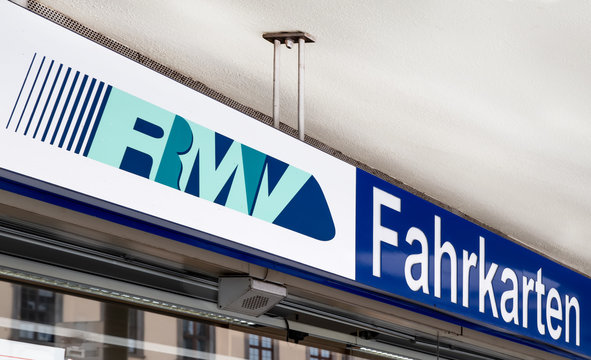 Fulda, Germany, 17/05/2020:Logo with words of a ticket vending store of the Rhine-Main Transport Association RMV. (RMV Fahrkarten - engl. RMV Tickets-)