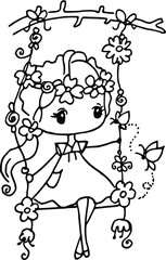 cartoon beautiful girl  card illustration
