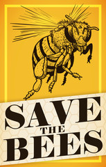 Flying Bee Draw Promoting Protection Measures during Bee Day, Vector Illustration