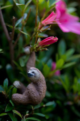 公園の芝生にある可愛い動物のフィギュア模型