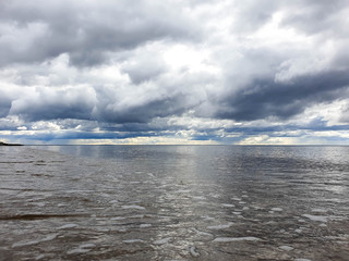 The harsh White sea. Cold summer day on Yagry island, Severodvinsk