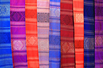 A variety of colors of Thai silk scarf background
