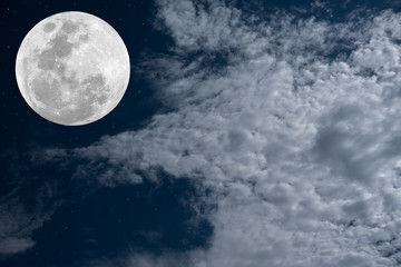 Obraz na płótnie Canvas Full moon and white clouds on the sky.