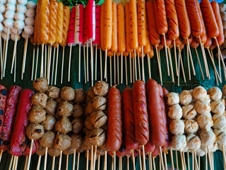 Selling Thai traditional food at a street market in Thailand