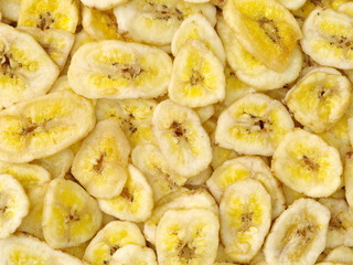 close up of dried banana slices.