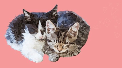 Low poly illustration of two kittens sleeping close to one another. 