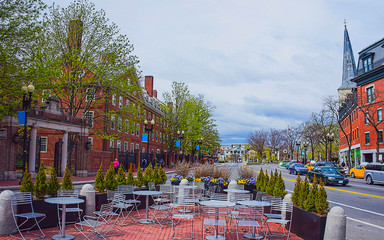 Street view in Harvard University Area in Cambridge reflex