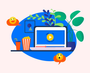 Illustration watch movies online at home, movie icons. Eps 10 flat vector illustration for banners, magazines