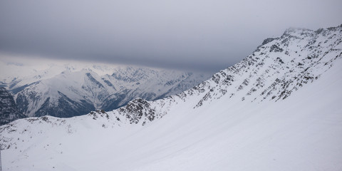 Snowcapped mountain range, Alpine Resort, Aosta Valley, Courmayeur, Northern Italy, Italy