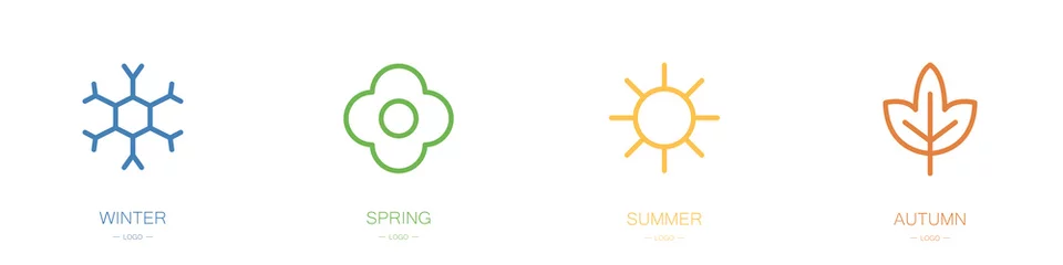 Fotobehang Four seasons icons set. Winter, spring, summer and autumn. Vector illustration  © Bon_man