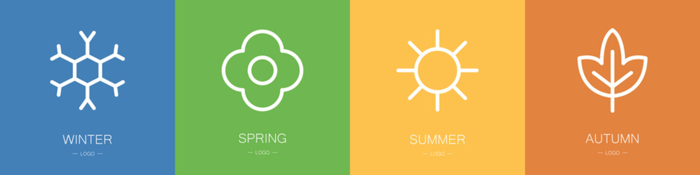 Four seasons icons set. Winter, spring, summer and autumn. Vector illustration
