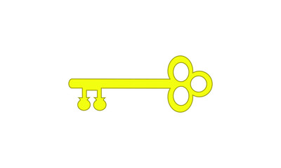 Old key vector house icon logo. yellow antique key silhouette antique lock symbol, golden key illustration on a white background