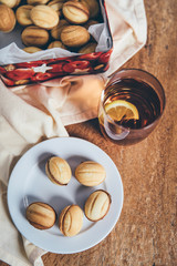 Traditional russian walnut cookies filled with dulce de leche.