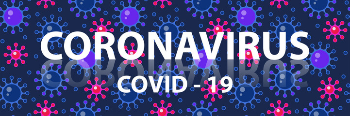 Coronavirus COVID - 2019 blue background. Coronavirus web design. Deadly type of virus 2019-nCoV. Vector Illustration
