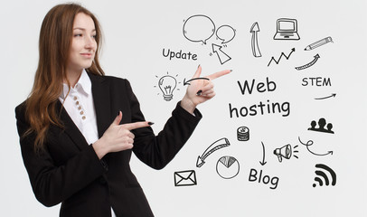 Business, technology, internet and network concept. Young businessman thinks over ideas to become successful: Web hosting