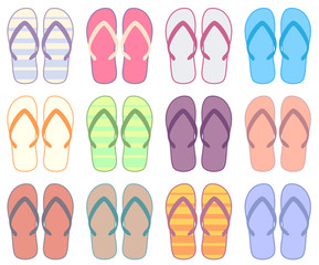 Flip flop icon set.Vector illustration of colorful flip flops collection.