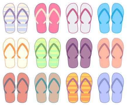 Flip flop icon set.Vector illustration of colorful flip flops collection.