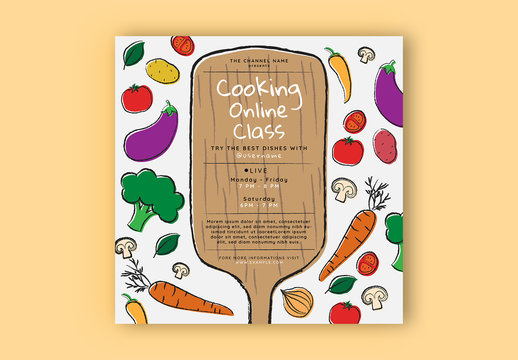 Online Cooking Classes Social Media Layout Set