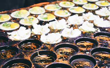 Food at Myeongdong open street market in Seoul reflex
