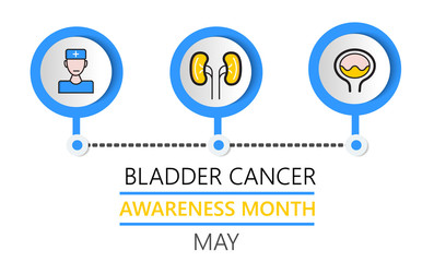 Bladder cancer awareness month is celebrated in May. Info-graphic vector of pyelonephritis, diseases. Kidneys, cystitis, bladder icons are shown. Nephropathy, renal failure, diseases