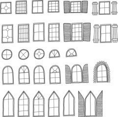 Set of hand drawn vector windows