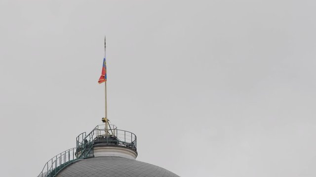 Kremlin Moscow Dome of Senate building Russian Flag tower.
