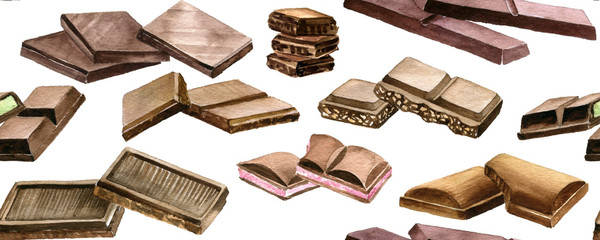 watercolor drawing seamless pattern with chocolate