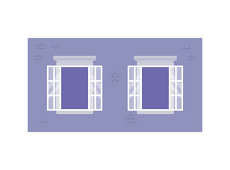 Isolated windows outside blue building vector design