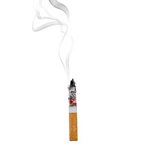 Cigarette burns Isolated on white background,