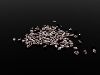 Coffee beans over a dark background, 3D rendering