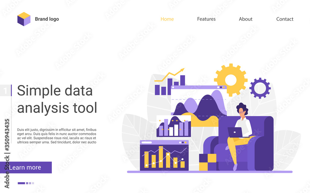 Poster big data analysis vector illustration. website interface design with cartoon flat business analyst c