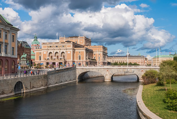 Fototapeta premium Buildings on Strandvagen embankment, Stockholm, Sweden. August 2018.