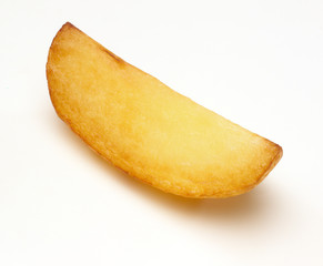 Single cooked Potato Wedge on white background