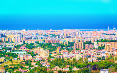 Fototapeta na wymiar Scenery with cityscape and landscape of Palermo Sicily Mediterranean Sea reflex