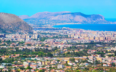 Fototapeta na wymiar Scenery with cityscape and landscape of Palermo Sicily reflex