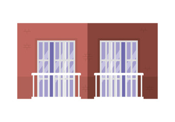 Isolated windows with balconies outside brown building vector design