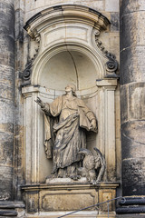 Architectural fragments of Dresden Cathedral of Holy Trinity (previously Catholic Church of the Royal Court of Saxony, 1739) - Roman Catholic Cathedral. Dresden, Germany.
