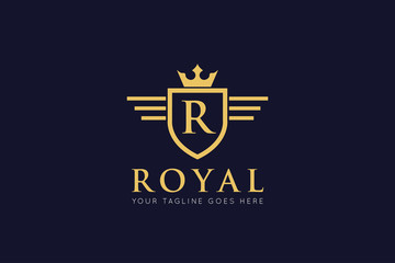 initial letter r crown logo and icon vector illustration design template